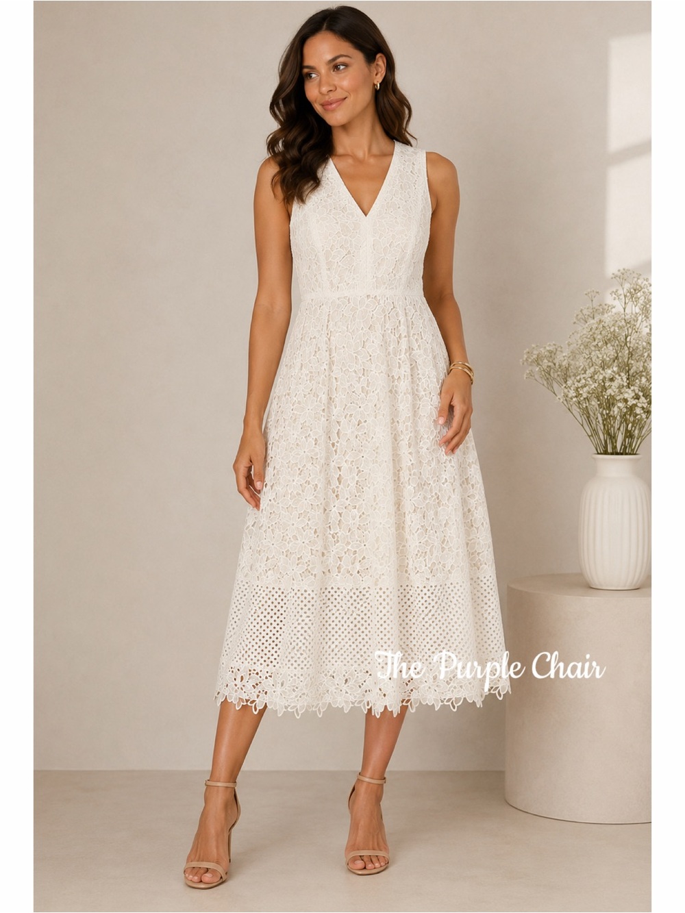 ANN TAYLOR NWT Boho Ivory Lace Crochet A-Line Midi Dress 8